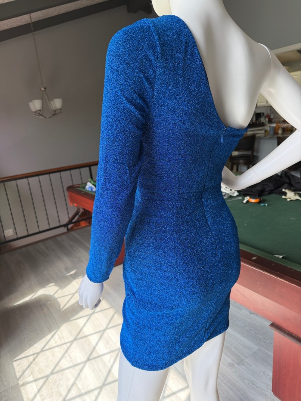 SHEIN Electric Blue One-Shoulder Draped Mini Dress CAJA # 1 E - Picture 3 of 8